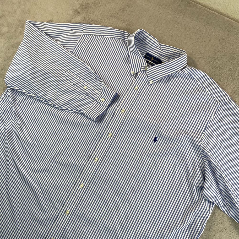 Polo Ralph Lauren Performance Twill Shirt Men 4XB Big Blue Striped Pony Preppy